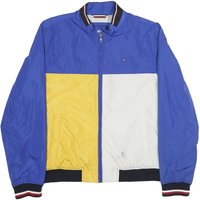 TOMMY HILFIGER Mens Blue Yellow & White Zip Bomber Jacket M Polyester