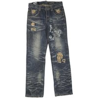 Mens Blue Regular Fit Denim Jeans W L Distressed Ripped Cotton Blend Zip