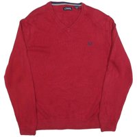 CHAPS Mens Red Classic Jumper V-Neck Basic Knit Cotton Blend Comfortable