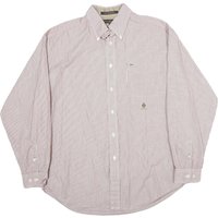 TOMMY HILFIGER Mens White & Red Striped Shirt L Button Down Oxford Long Sleeve