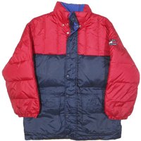 TOMMY HILFIGER Mens Red & Navy Colourblock Puffer Jacket M Polyester Blend Zip