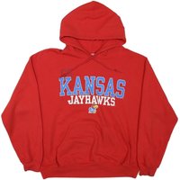 GILDAN Mens Red Kansas Jayhawks Hoodie L Cotton Blend Casual Hooded Sweatshirt