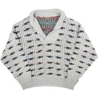 Mens Grey Patterned Wool Blend Jumper Shawl Collar Chunky Knit Winter Wear