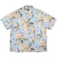 ST JOHNS BAY Mens Blue Silk Floral Short Sleeve Shirt L Hawaiian Style