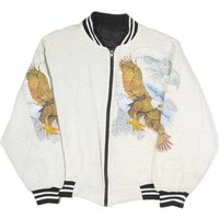 Mens White Cotton Blend Bomber Jacket M Eagle Print Zip Closure Mens White Cotton Blend Bomber Jacket M Eagle Print Zip Closure