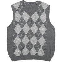VAN HEEN Mens Grey Argyle Pattern V-Neck Cotton Jumper Vest M Classic knitwear VAN HEEN Mens Grey Argyle Pattern V-Neck Cotton Jumper Vest M Classic knitwear