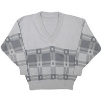 Mens Grey Patterned Wool Blend Jumper V-Neck Basic Knit M Stylish Comfortable