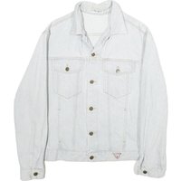 GUESS Mens Light Blue Denim Jacket L Cotton Button Plain Casual Classic Fit