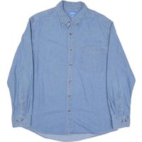 PORT AND COMPANY Mens Blue Denim Shirt L Cotton Blend Lightweight Long Sleeve