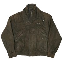 THINSULATE Mens Brown Leather Bomber Jacket L Woven Zip Closure Casual