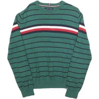 TOMMY HILFIGER Mens Green & Navy Striped Jumper Crew Neck Basic Knit M Cotton TOMMY HILFIGER Mens Green & Navy Striped Jumper Crew Neck Basic Knit M Cotton