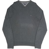 TOMMY HILFIGER Mens Grey Plain Crew Neck Basic Knit Jumper Cotton Blend TOMMY HILFIGER Mens Grey Plain Crew Neck Basic Knit Jumper Cotton Blend
