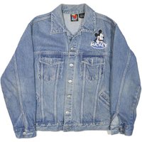 MICKEY Mens Blue Denim Jacket S Cotton Blend Button Closure Vintage Cartoon