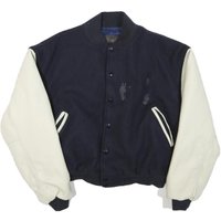 Mens Navy Blue & Cream Wool Blend Button Jacket Classic Bomber Style Mens Navy Blue & Cream Wool Blend Button Jacket Classic Bomber Style