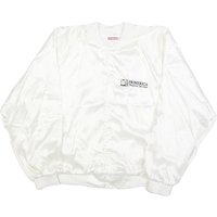 HARTWELL Mens White Satin Bomber Polyester Printed Logo Button Jacket