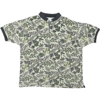 OP SPORT Mens Green Leaf Print Short Sleeve Polo Shirt L Cotton Blend Casual