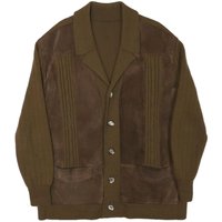 Mens Brown Wool Blend Button Jacket L Knit Panelled Plain Long Sleeve Casual