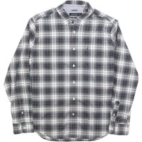 NAUTICA Mens White & Grey Checked Shirt L Classic Fit Cotton Blend Long Sleeve