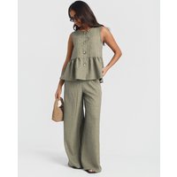 Khaki Stripe Wide Leg Trousers