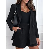 One Button Lapel Collar Blazer and Shorts Set One Button Lapel Collar Blazer and Shorts Set