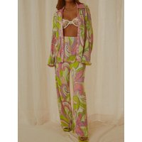 Unique Kulutre Collared Neck Long Sleeve Top and Pants Lounge Set