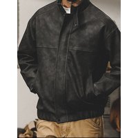 Men’s Plus Size Zip Up Stand Collar Biker Jacket Men’s Plus Size Zip Up Stand Collar Biker Jacket