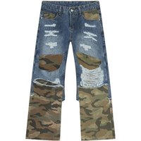 Distressed Camouflage Patchwork Jeans Distressed Camouflage Patchwork Jeans