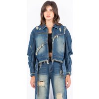 American Bazi Full Size Distressed Frayed Edge Zip Up Denim Jacket Plus Size American Bazi Full Size Distressed Frayed Edge Zip Up Denim Jacket Plus Size