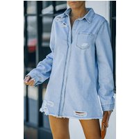Distressed Snap Down Denim Jacket