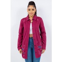 American Bazi Distressed Button Up Long Sleeve Denim Jacket