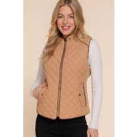 Suede Piping Quilted Padding Vest