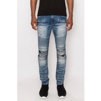 Men Creased Biker Denim Jeans Men Creased Biker Denim Jeans