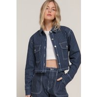 Button Down Stripe Denim Short Jacket