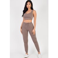 French Terry Cropped Tank Top & Joggers Set French Terry Cropped Tank Top & Joggers Set