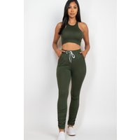 Crop Tank Top & Ruched Pants Set Crop Tank Top & Ruched Pants Set