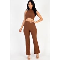 Ribbed Mock Neck Crop Tank Top & Bootcut Pants Set Ribbed Mock Neck Crop Tank Top & Bootcut Pants Set