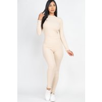Ribbed Mock Neck Long Sleeve Top & Leggings Set Ribbed Mock Neck Long Sleeve Top & Leggings Set