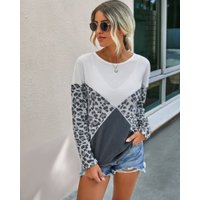 Leopard Print Crew Neck Long Sleeve Loose Fit Top Leopard Print Crew Neck Long Sleeve Loose Fit Top