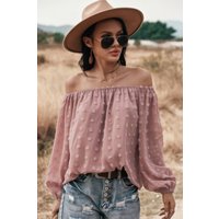 Off Shoulder Swiss Dot Long Sleeve Loose Top Off Shoulder Swiss Dot Long Sleeve Loose Top