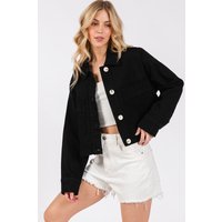 bytos Button Down Cropped Denim Jacket with Patch Pockets