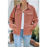 Distressed Raw Hem Denim Jacket Distressed Raw Hem Denim Jacket