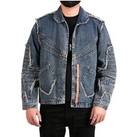 Men’s Plus Size Studded Denim Jacket with Frayed Details Men’s Plus Size Studded Denim Jacket with Frayed Details