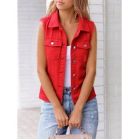 Full Size Button Down Raw Hem Sleeveless Denim Jacket Plus Size Full Size Button Down Raw Hem Sleeveless Denim Jacket Plus Size