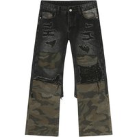 Distressed Camouflage Patchwork Jeans Distressed Camouflage Patchwork Jeans