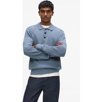 Karl Lagerfeld – Rib Knit Long-sleeved Polo Shirt, Man, Blue, Size: Xs Karl Lagerfeld – Rib Knit Long-sleeved Polo Shirt, Man, Blue, Size: Xs