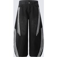 Contrast Striped Wide-Leg Denim Pants Striped Stitching Barrel Jeans Contrast Striped Wide-Leg Denim Pants Striped Stitching Barrel Jeans