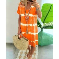 ?Tie-dye Striped Short-sleeved Loose shirt Dress ?Tie-dye Striped Short-sleeved Loose shirt Dress