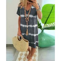?Tie-dye Striped Short-sleeved Loose shirt Dress ?Tie-dye Striped Short-sleeved Loose shirt Dress