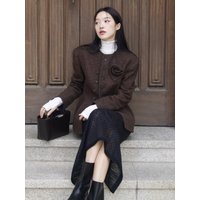 Ladies Classic Round Neck Jacket Brown