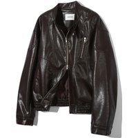Faux-Leather Biker Jacket Dark Brown Faux-Leather Biker Jacket Dark Brown